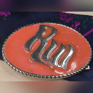 Retro Design Orange, Silver, And Gold Glitter RW Initial Belt Buckle